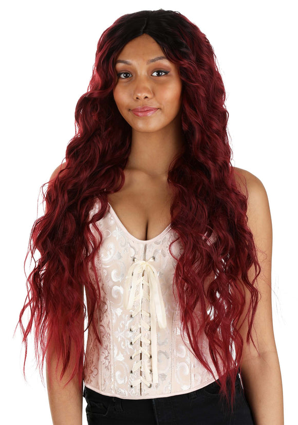 Women's Red and Black Long Wavy Wig
