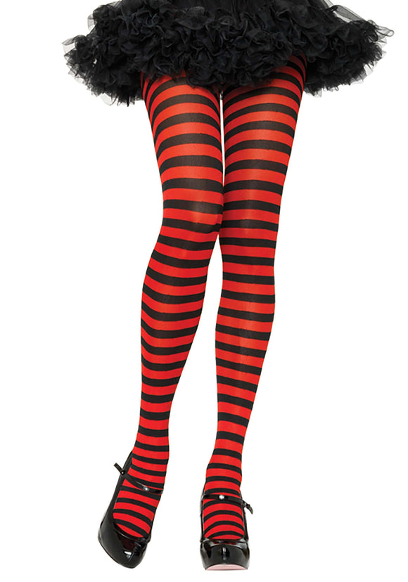 Plus Size Black and Red Striped Nylon Tights