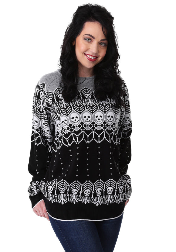 Adult Black and White Skeleton Halloween Sweater