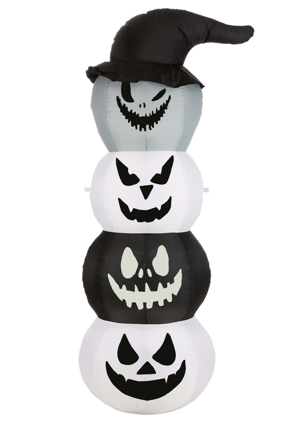 Black and White Stacked Jack O Lantern Inflatable Decoration