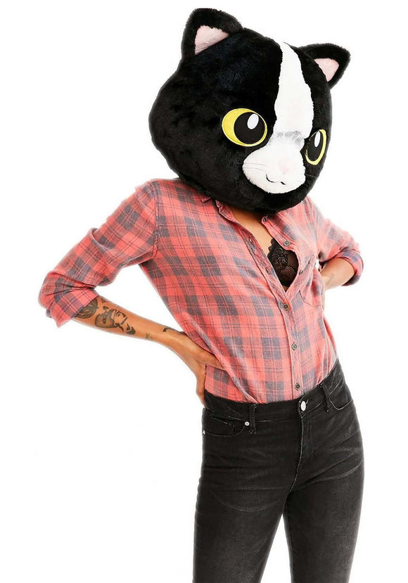 Black Cat Mascot Adult Head Mask