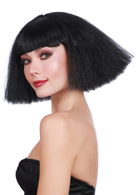 Black Crimped Wedge Bob Wig for Women