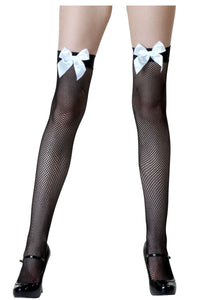 Black Fishnet / White Bow Thigh Highs