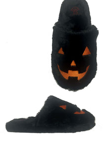 Furry Black Jack O' Lantern Slipper