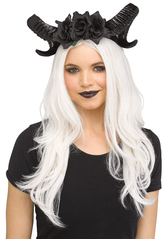 Headpiece Black Horns and Flowers