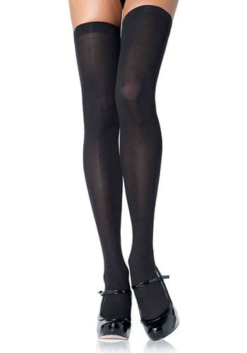 Plus Size Black Opaque Nylon Thigh High Tights