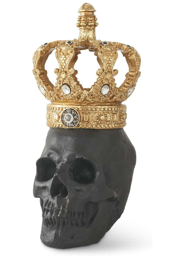 Black Resin Halloween Skull w/ Gold Crown
