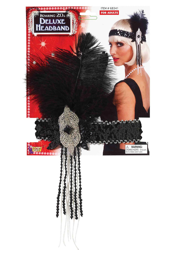 Black/Silver Deluxe Beaded Flapper Headband