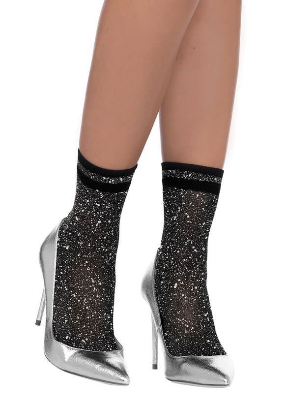 Black / Silver Lurex Shimmer Ankle Socks
