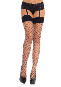 Plus Size Black Spandex Fence Net Thigh High Tights