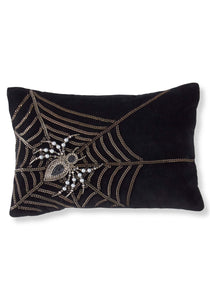 14" Black Velvet Pillow with Chain Web and Beaded Spider
