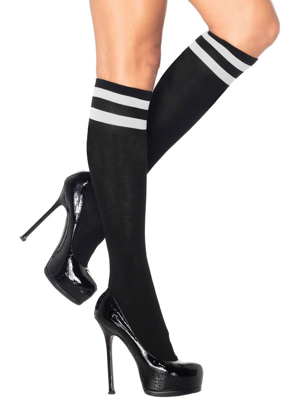 Women's Black w/ White Striped Athletic Socks