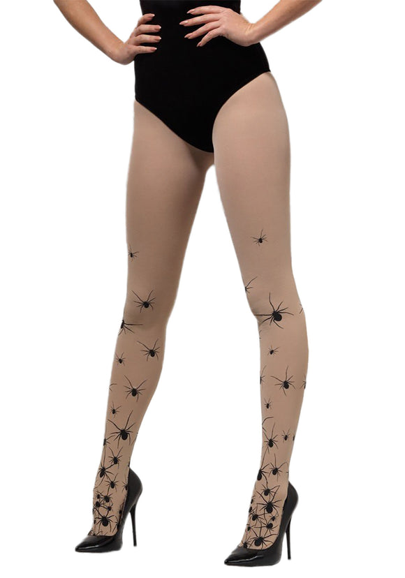 Women's Black Spider Tan Tights