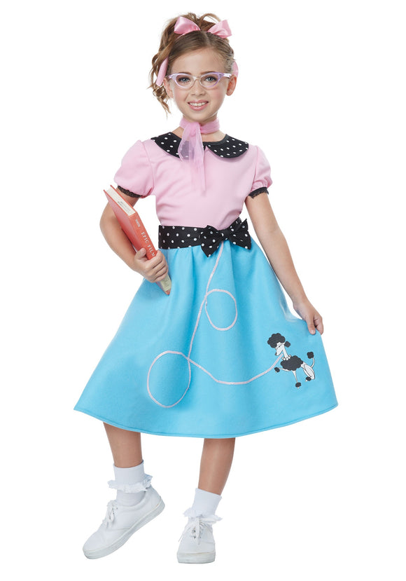 Blue 50's Sock Hop Dress Costume for Girls