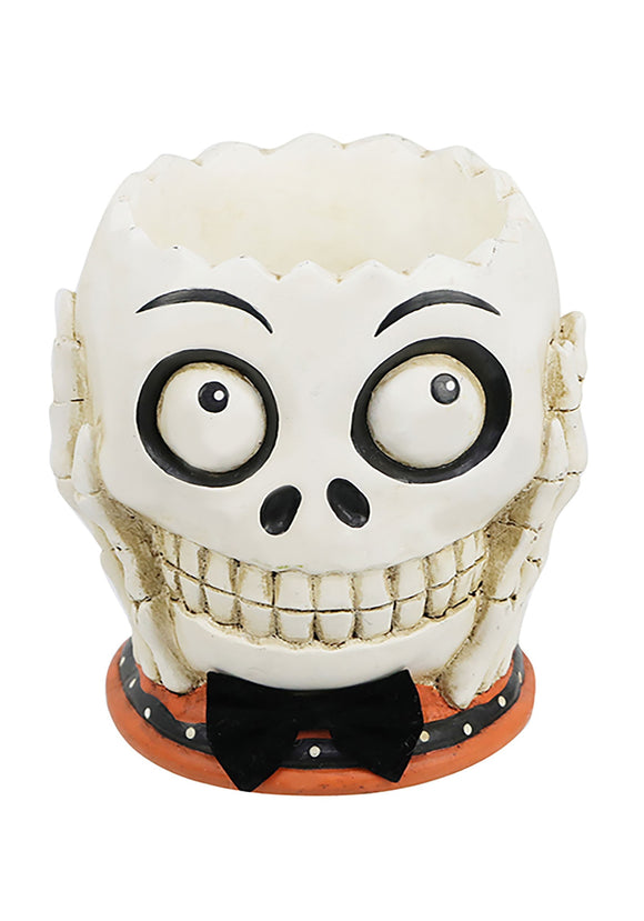 Tabletop Halloween Skull Head w/ Bowtie Treat Bowl
