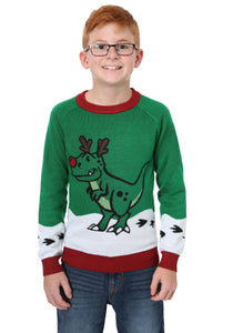 Reindeer Dinosaur Ugly Christmas Sweater for Boys