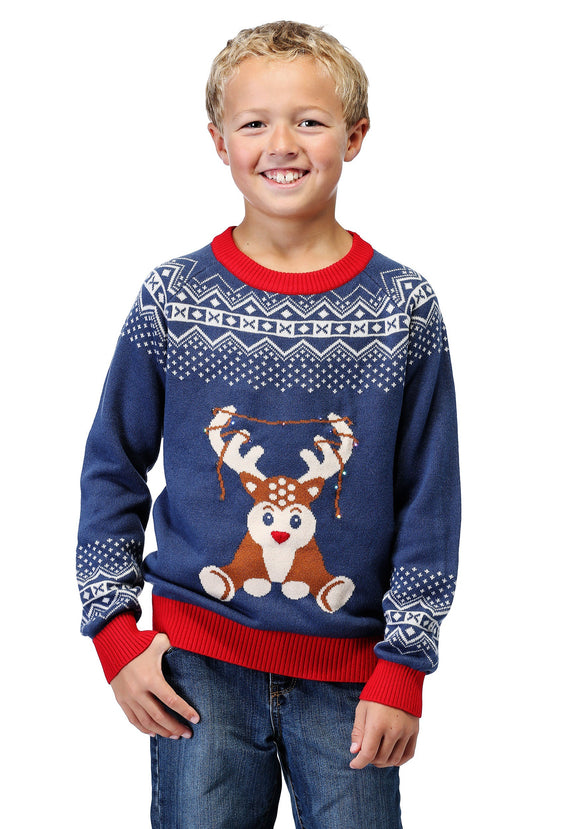 Reindeer LED Light Up Ugly Christmas Sweater for Boys