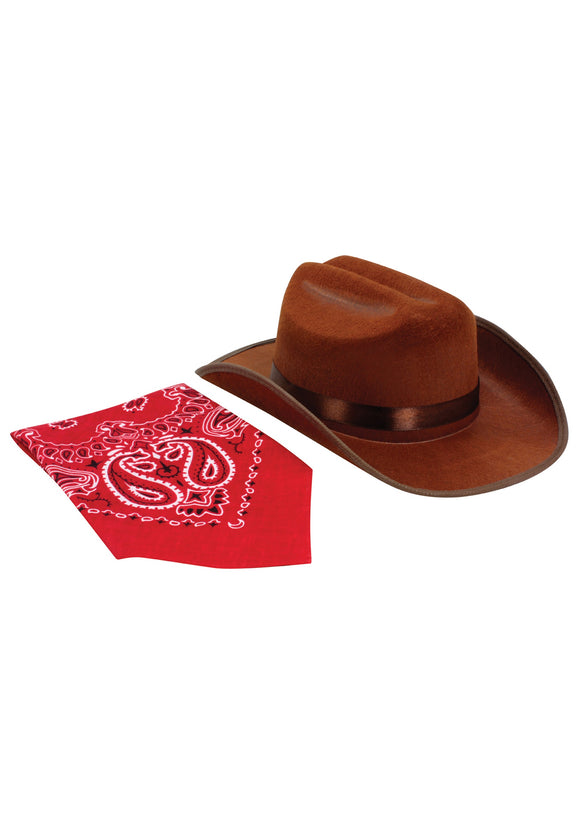 Brown Junior Cowboy Hat and Bandana Set