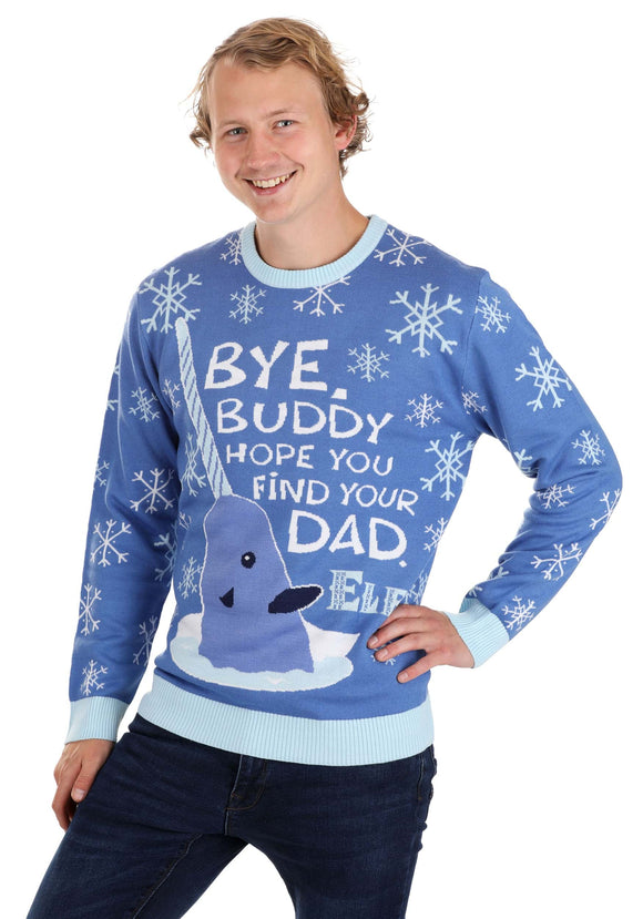 Bye Buddy Narwall Blue Ugly Christmas Sweater for Adults