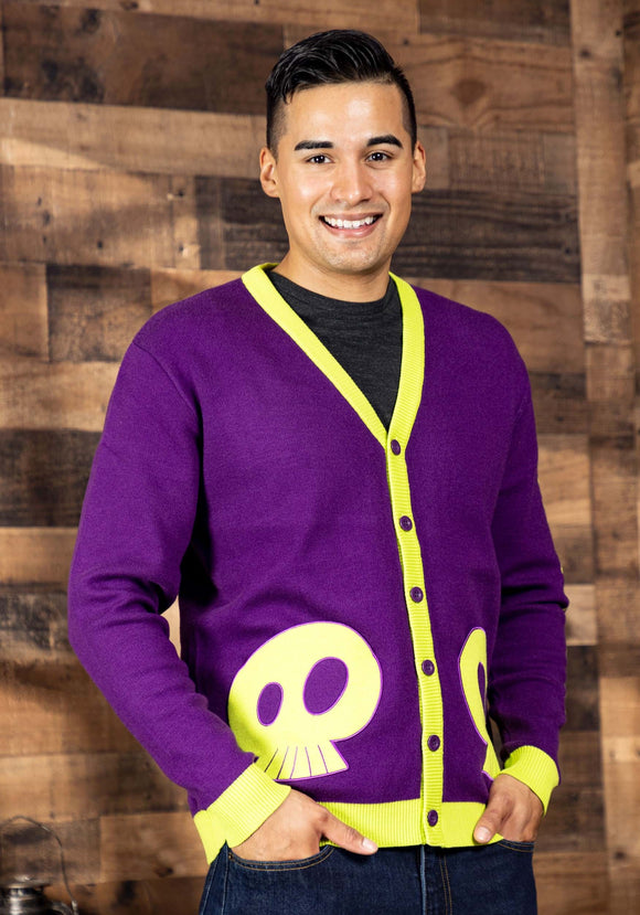 Cakeworthy Beetlejuice Purple Knit Cardigan for Adults