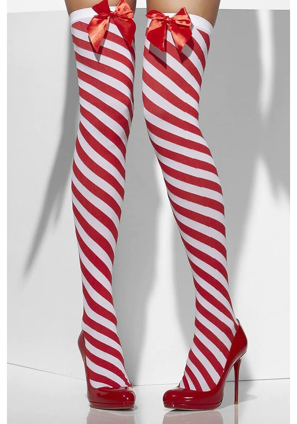 Women's Candy Cane Striped Thigh High Stockings