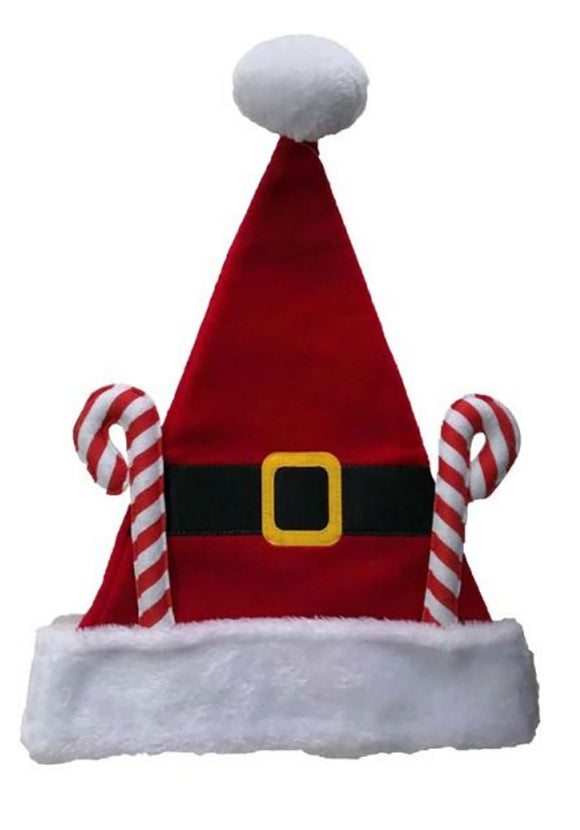 Fleece Santa Hat with Candy Canes