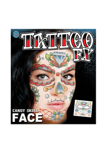 Candy Skull Face Temporary Tattoo