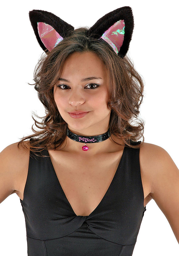 Black & Pink Cat Ears Headband Collar & Tail Kit