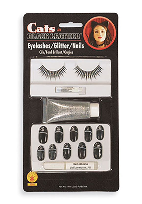 Cat Eyelashes / Nails / Silver Glitter Kit