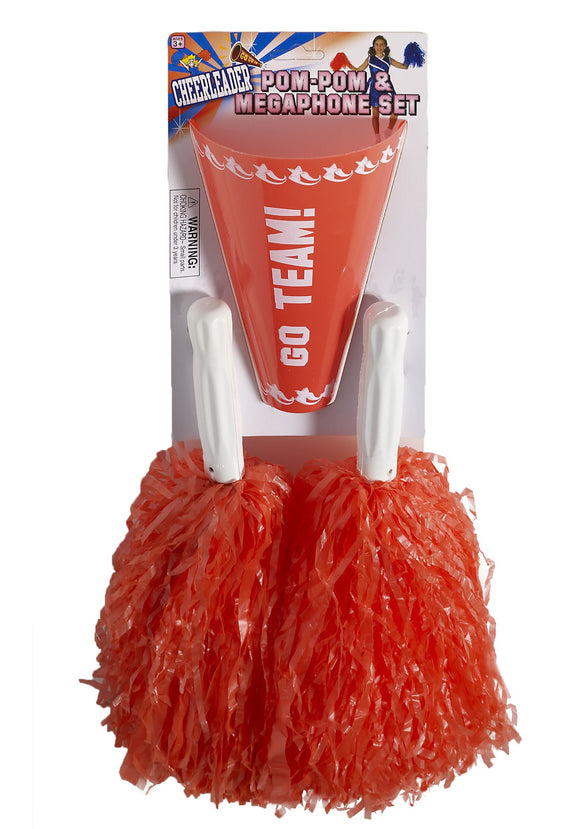 Red Cheerleader Pom Pom & Megaphone Set