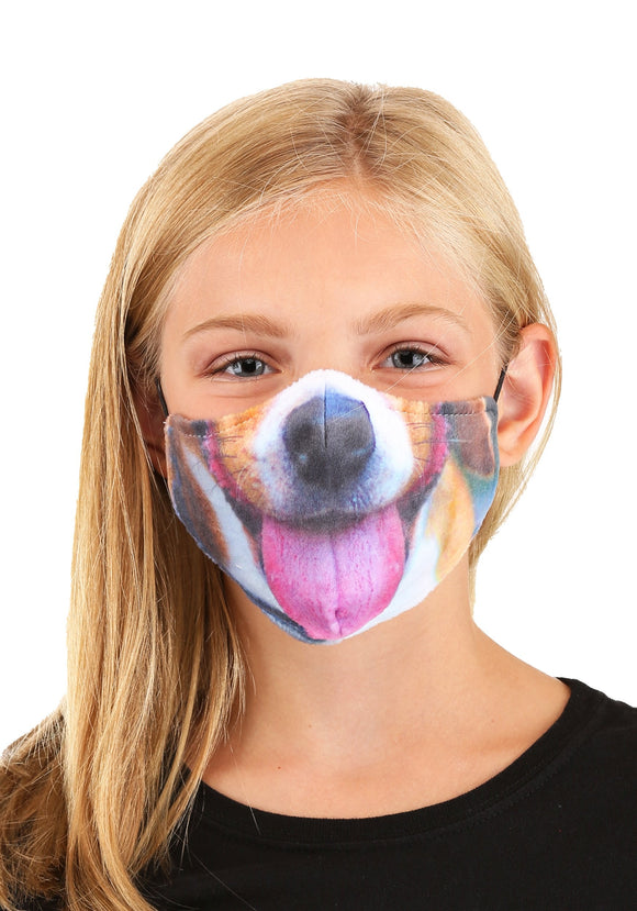 Dog with Tongue Sublimated Face Mask for Kids