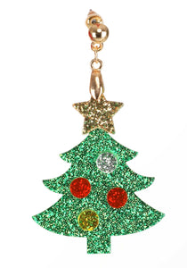 Lucite Christmas Tree Glitter Earrings