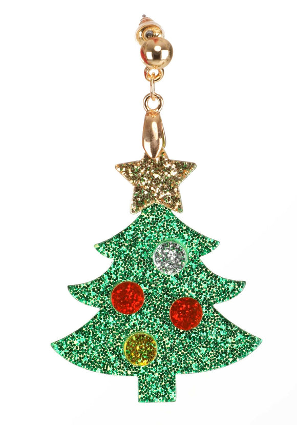 Lucite Christmas Tree Glitter Earrings