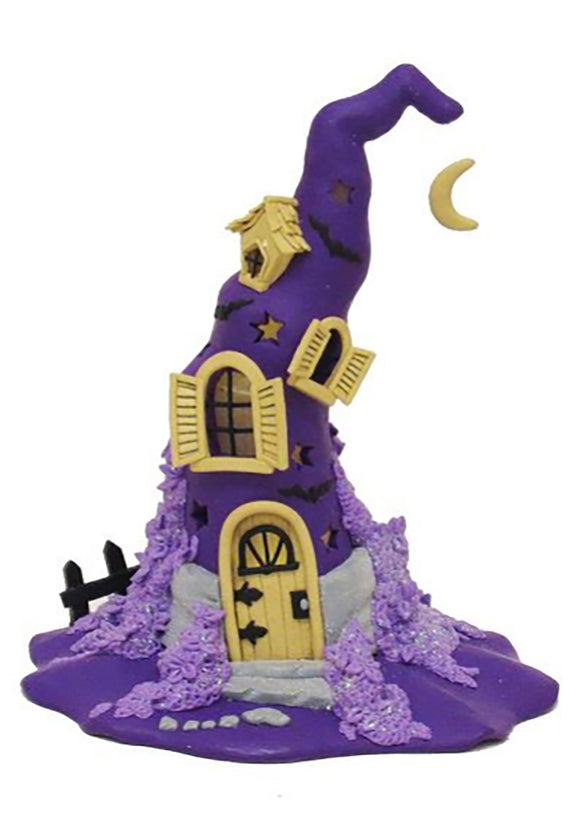 Purple LED Halloween Witch Hat Claydough Tablepiece
