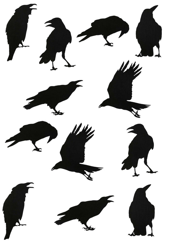 Set of 12 Black Crow Stickers Decoration
