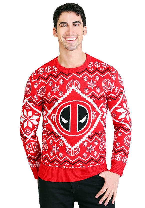 Deadpool Icon Red/White Intarsia Knit Ugly Christmas Sweater