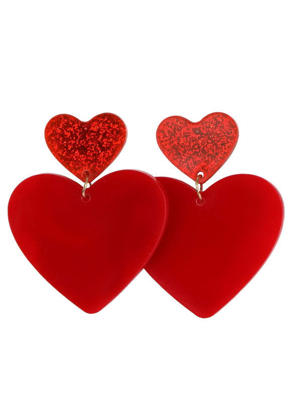 Double Heart Drop Lucite Costume Earring