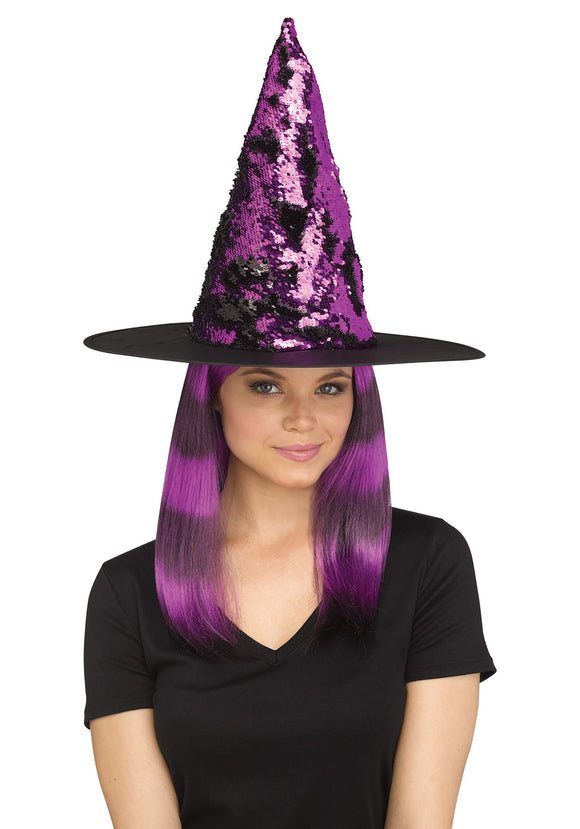Women's Flip Sequin Purple Witch Hat