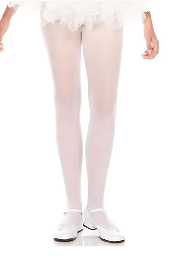 Girls White Opaque Tights