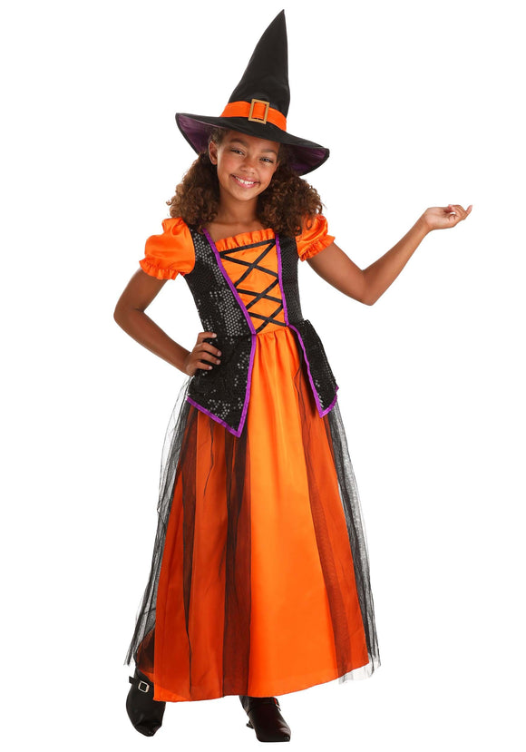 Orange Light-Up Witch Girls Costume