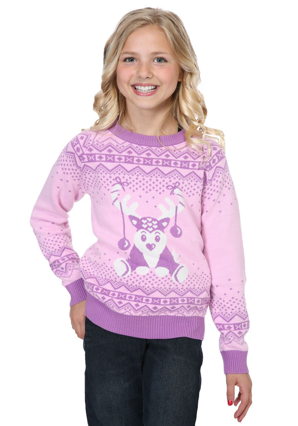 Pink Reindeer Ugly Christmas Sweater for Girls