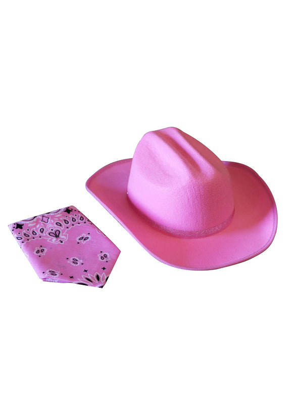 Pink Sparkle Kid's Cowboy Hat & Bandana Set