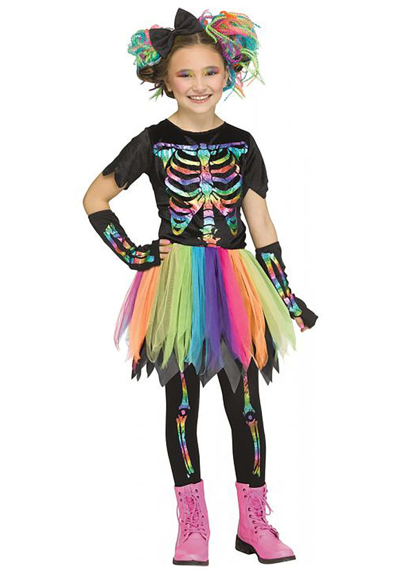 Rainbow Foil Skele-Girl Costume for Girls