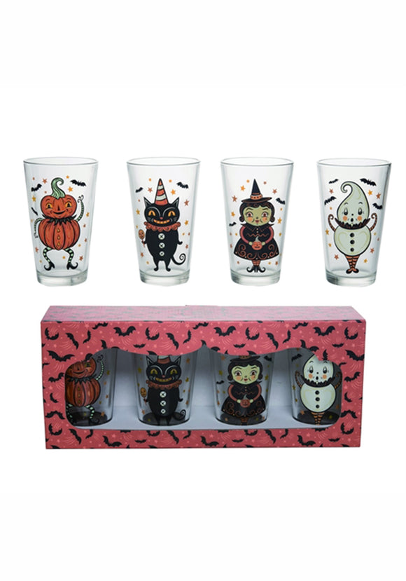 Set of 4 Johanna Parker Glass Vintage Halloween 16oz Tumblers