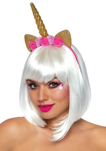 Golden Unicorn Flower Headband for Adults