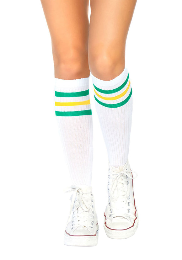 Women's Green & Yellow Striped Athletic Socks