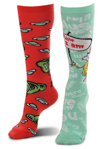 Green Eggs & Ham Mismatched Knee High Costume Socks