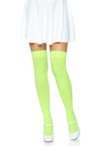 Opaque Green Nylon Thigh High Stockings