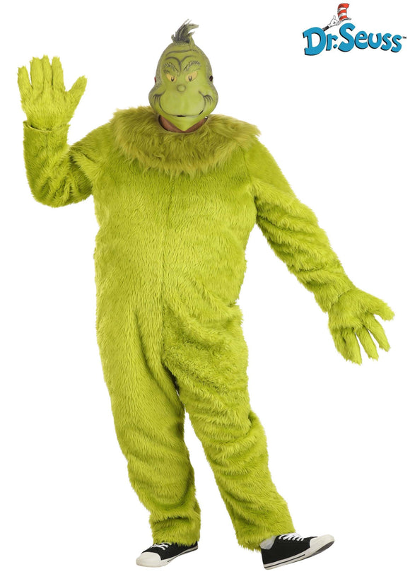 Adult Plus Size Deluxe The Grinch Jumpsuit with Latex Mask