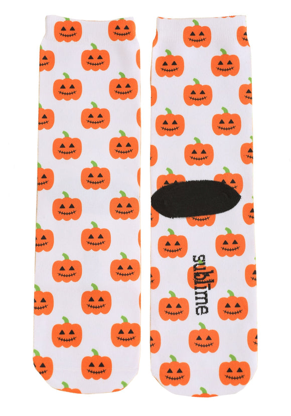 Adult Halloween Pumpkins White Crew Socks